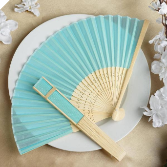 Asian Silk Folding Fans -Turquoise