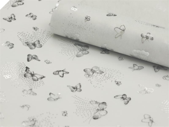 Non-woven Butterfly Fabric Silver/White - 48cm x 9.14m