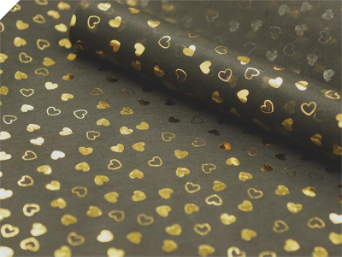 Non-woven Heart Print Fabric Gold/Black - 48cm x 9.14m