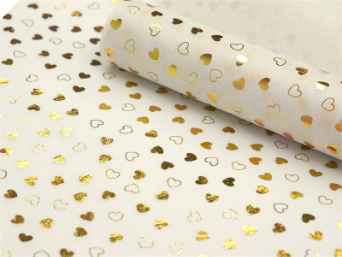 Non-woven Heart Print Fabric Gold/White - 48cm x 9.14m