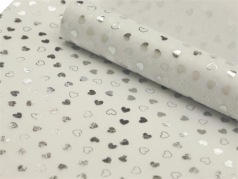 Non-woven Heart Print Fabric Silver/White - 48cm x 9.14m