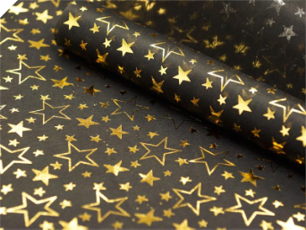 Non-woven Star Print Fabric Gold/Black - 48cm x 9.14m