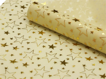 Non-woven Star Print Fabric Gold/Ivory - 48cm x 9.14m