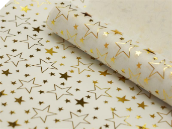 Non-woven Star Print Fabric Gold/White - 48cm x 9.14m