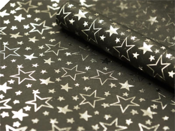 Non-woven Star Print Fabric Silver/Black - 48cm x 9.14m