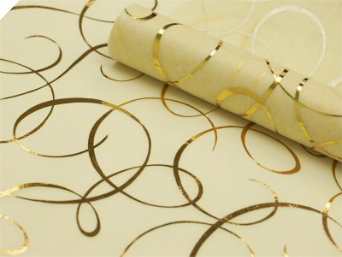Non-woven Swirl Print Fabric Gold/Ivory - 48cm x 9.14m