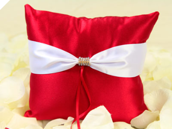 Red & White Satin Ring Pillow