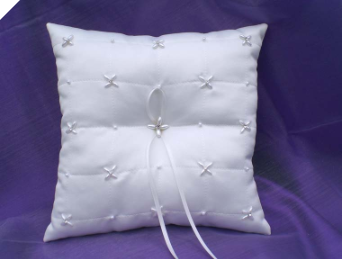 Rhinestone and Pearl Ring Pillow-White