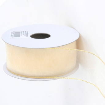 6.35cm Organza Ribbon-Ivory with Gold Edge