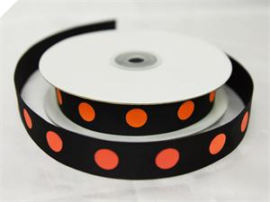2.22cm Polka Dot Ribbon-Black with Orange