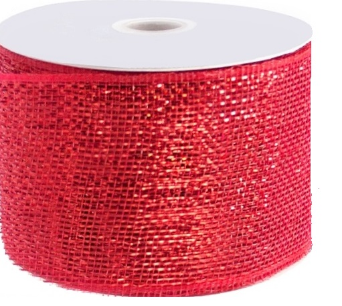 6.35cm Metallic Deco Mesh Ribbon-Red