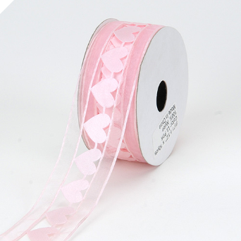 3.81cm Organza with Satin Hearts Ribbon - Pink