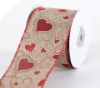 6.35cm Wired Valentine Heart Ribbon - Burlap