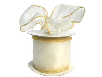 6.35 cm Wired Organza-Ivory, Gold Edge