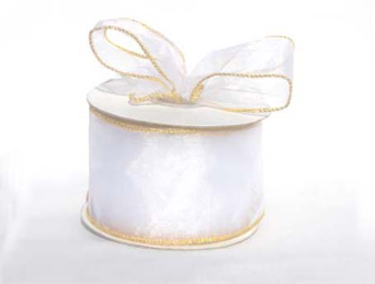 6.35 cm Wired Organza-White, Gold Edge (out of stock)