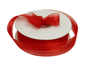 2.22 cm Satin Stripe Organza - Red