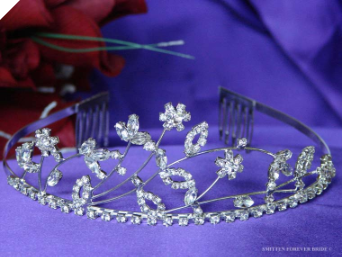 Rhinestone Flower Wedding Tiara with comb