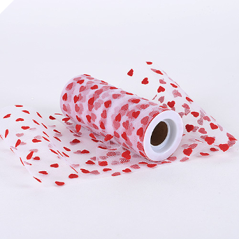 Heart Print Tulle Roll 15.24cm x 9.14m - Red