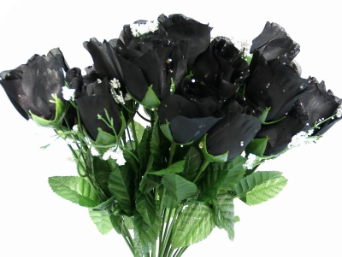 Silk Rose Buds - Black 1-bunch