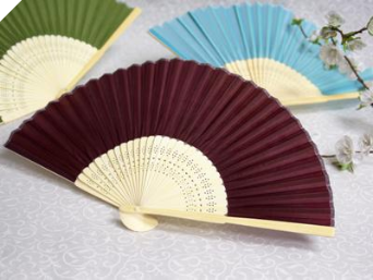 Asian Silk Folding Fans - Burgundy