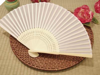 Asian Silk Folding Fans - White