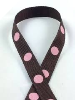 0.95 cm x 9.14metres Grosgrain Polka Dot -Chocolate with Pink dots